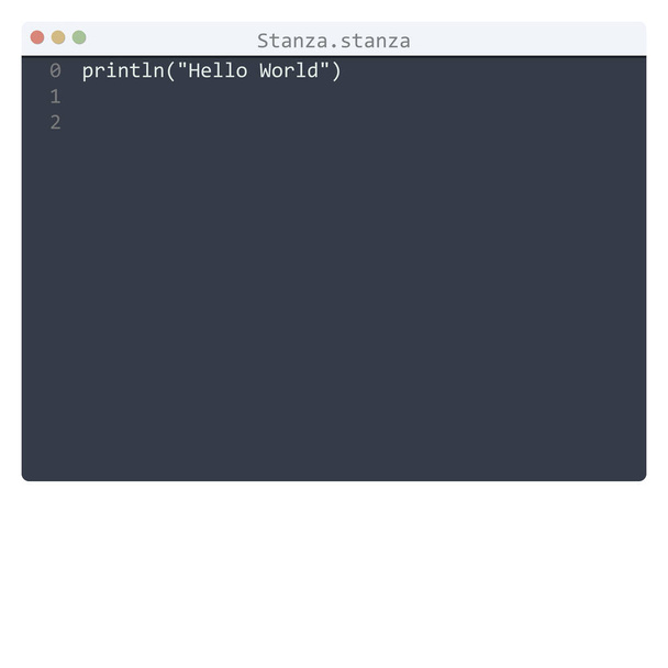 Stanza language Hello World program sample in editor window - Vector, Image