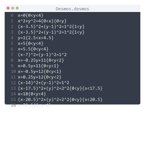 Desmos language Hello World program sample in editor window - Vektor, obrázek