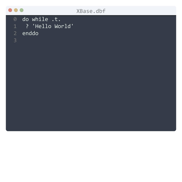XBase taal Hallo Wereld programma monster in editor venster - Vector, afbeelding