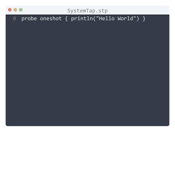 SystemTap-Sprache Hello World Programmbeispiel im Editor-Fenster - Vektor, Bild