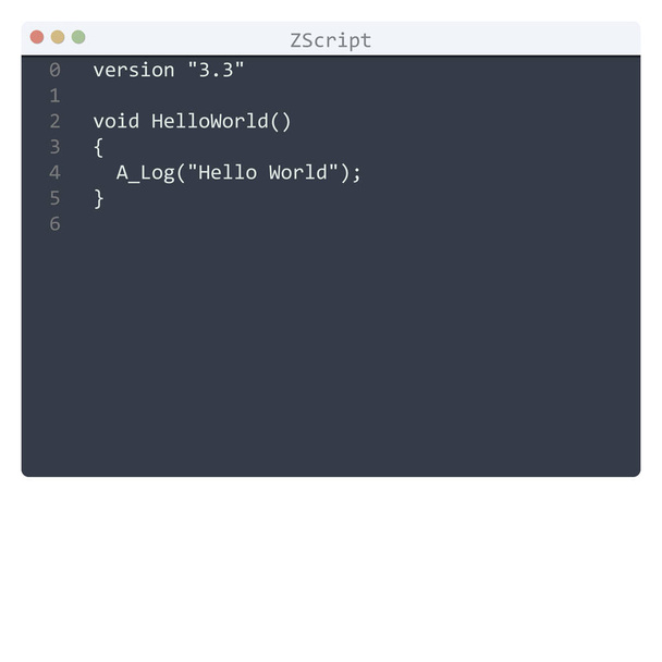 Lenguaje ZScript Hello World muestra del programa en la ventana del editor - Vector, imagen