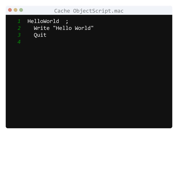 Cache ObjectScript taal Hallo Wereld programma monster in editor venster - Vector, afbeelding
