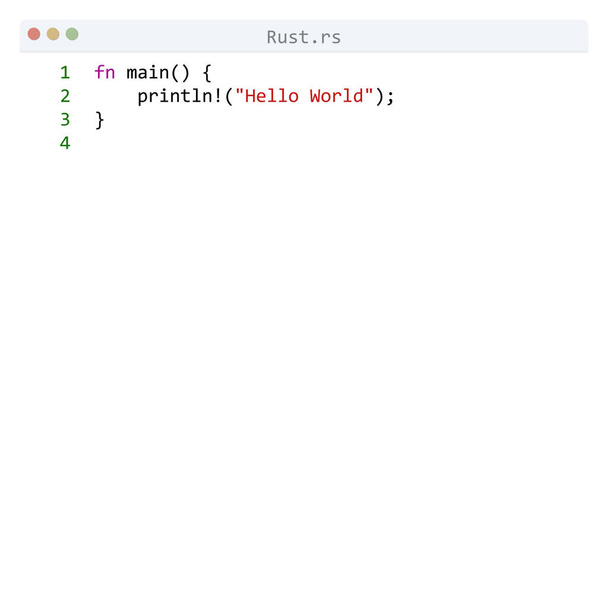 Rust language Hello World program sample in editor window - Вектор, зображення