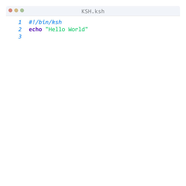 Γλώσσα KSH Δείγμα προγράμματος Hello World στο παράθυρο επεξεργαστή - Διάνυσμα, εικόνα