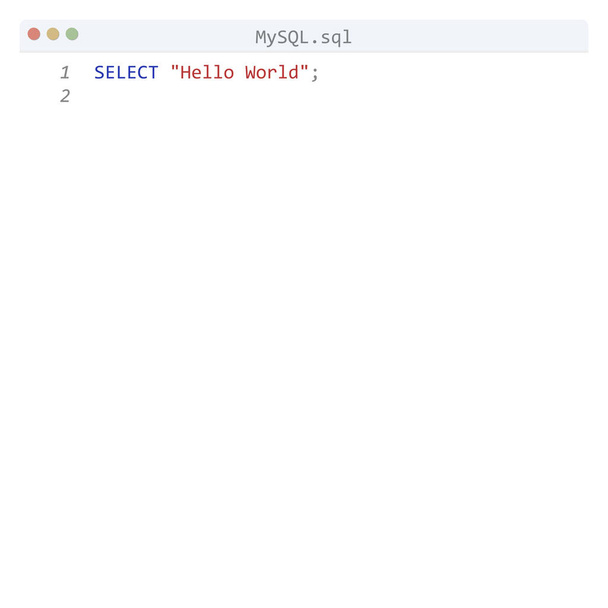 MySQL γλώσσα Hello Παγκόσμιο δείγμα προγράμματος στο παράθυρο επεξεργαστή - Διάνυσμα, εικόνα