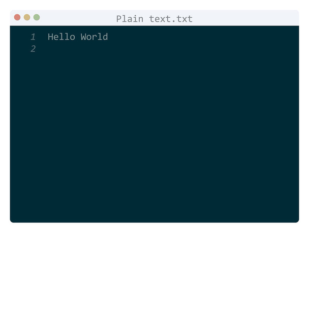 Απλή γλώσσα κειμένου Γεια σου Παγκόσμιο δείγμα προγράμματος στο παράθυρο επεξεργαστή - Διάνυσμα, εικόνα