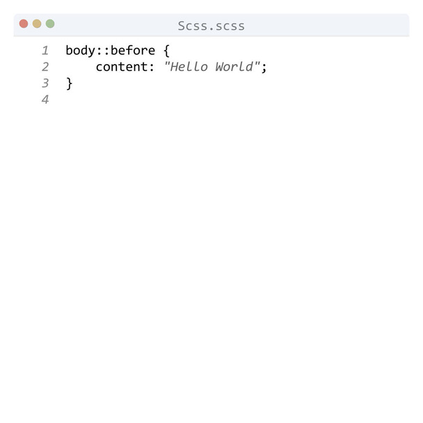 Scss-Sprache Hello World-Programmbeispiel im Editor-Fenster - Vektor, Bild