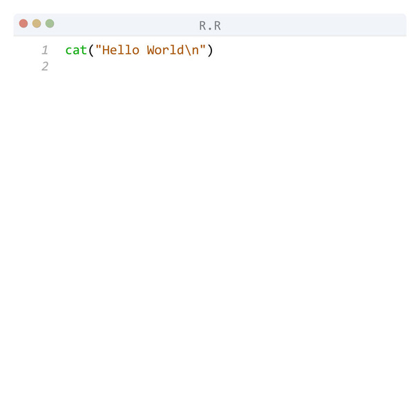 R γλώσσα Hello Παγκόσμιο δείγμα προγράμματος στο παράθυρο επεξεργαστή - Διάνυσμα, εικόνα