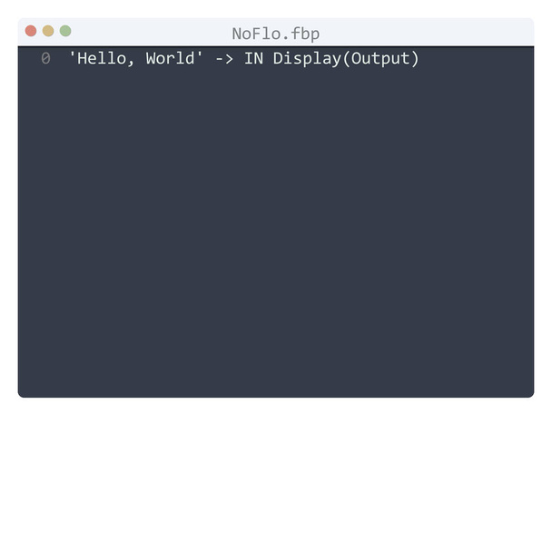 NoFlo nyelv Hello World program minta szerkesztő ablakban - Vektor, kép