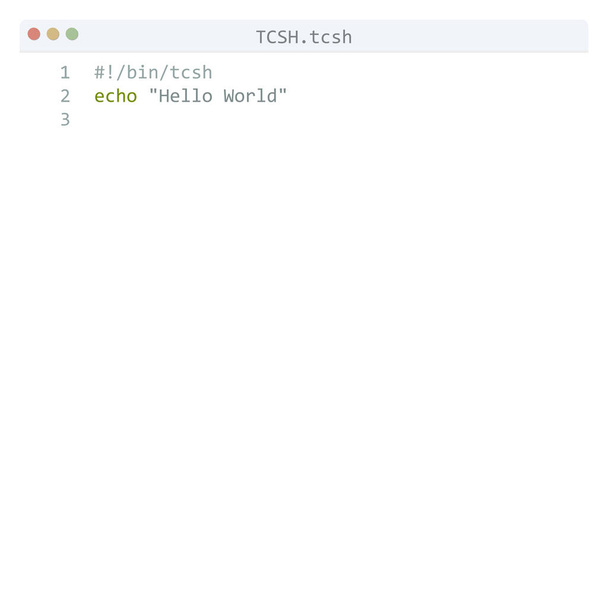 TCSH γλώσσα Hello Παγκόσμιο δείγμα προγράμματος στο παράθυρο επεξεργαστή - Διάνυσμα, εικόνα