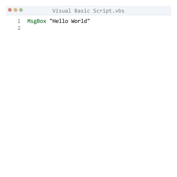 Visual Basic Script kieli Hello World ohjelma näyte editorin ikkunassa - Vektori, kuva