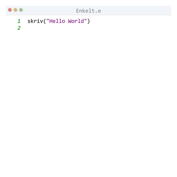 Lenguaje Enkelt Hello World muestra del programa en la ventana del editor - Vector, imagen