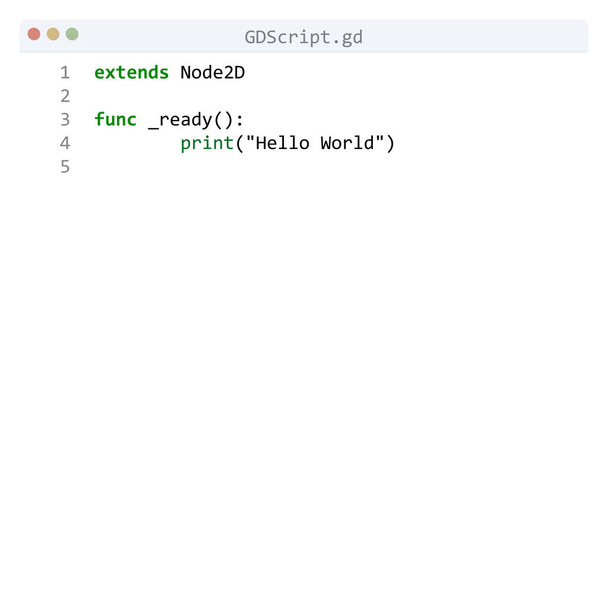 GDScript language Hello World program sample in editor window - Vector, Image