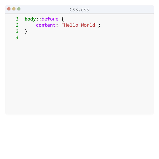 CSS-Sprache Hello World Programmbeispiel im Editor-Fenster - Vektor, Bild