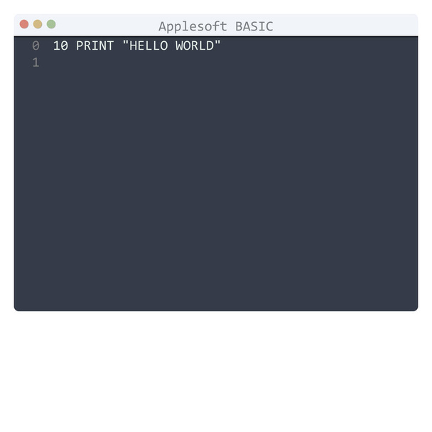 Applesoft BASIC γλώσσα Hello Παγκόσμιο δείγμα προγράμματος στο παράθυρο επεξεργαστή - Διάνυσμα, εικόνα