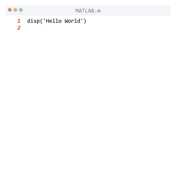 MATLAB language Hello World program sample in editor window - Vector, Image