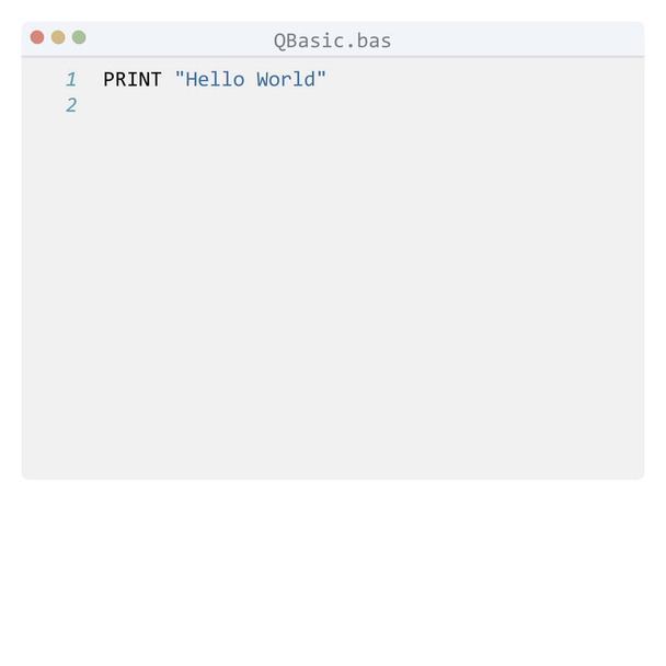 QBasic language Hello World exemple de programme dans la fenêtre de l'éditeur - Vecteur, image