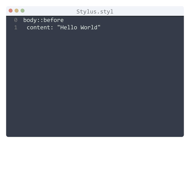 Stylus γλώσσα Hello Παγκόσμιο δείγμα προγράμματος στο παράθυρο επεξεργαστή - Διάνυσμα, εικόνα