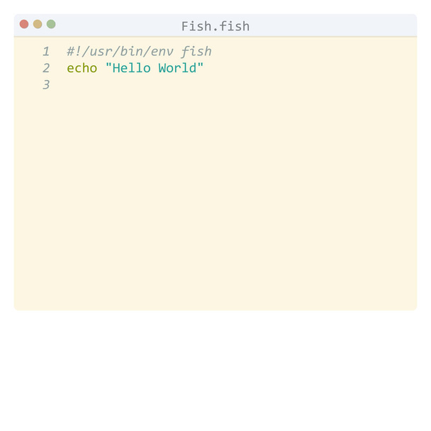 Fish language Hello World program sample in editor window - Vector, Image