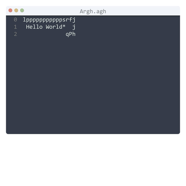 Langue Argh Hello World échantillon de programme dans la fenêtre de l'éditeur - Vecteur, image