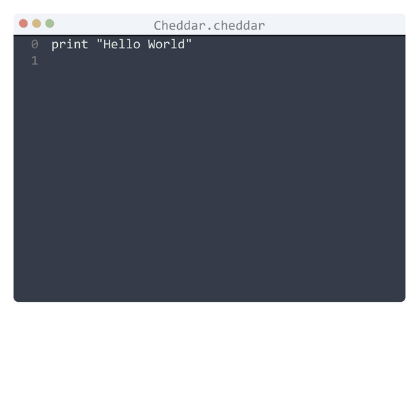 Cheddar idioma Hello World programa de muestra en la ventana del editor - Vector, Imagen