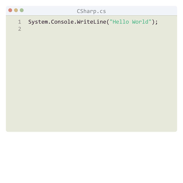 CSharp język Hello World próbka programu w oknie edytora - Wektor, obraz