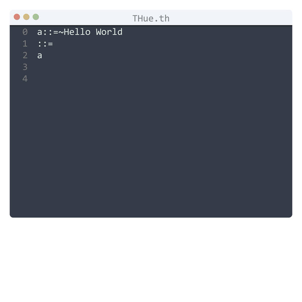 THue language Hello World program sample in editor window - Vector, Image
