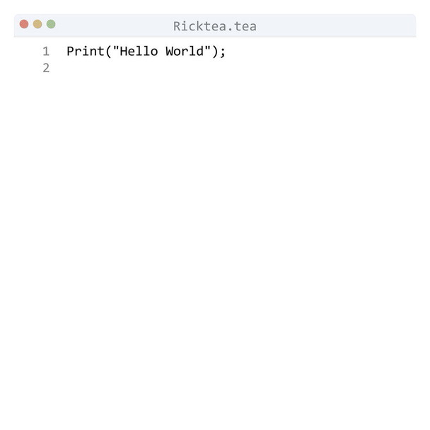 Ricktea γλώσσα Hello Παγκόσμιο δείγμα προγράμματος στο παράθυρο επεξεργαστή - Διάνυσμα, εικόνα
