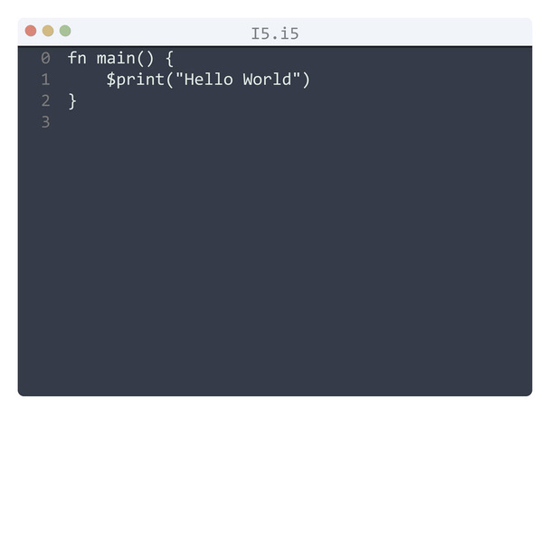 I5 γλώσσα Hello Παγκόσμιο δείγμα προγράμματος στο παράθυρο επεξεργαστή - Διάνυσμα, εικόνα