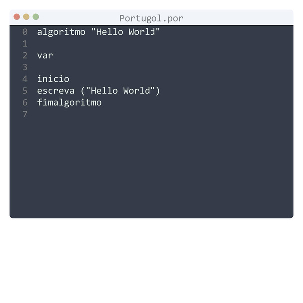 Portugol language Hello World program sample in editor window - Вектор, зображення