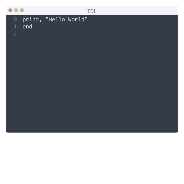 IDL-Sprache Hello World-Programmbeispiel im Editor-Fenster - Vektor, Bild