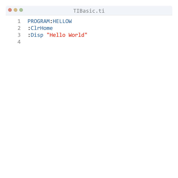 TIBasic language Hello World program sample in editor window - Vector, Image