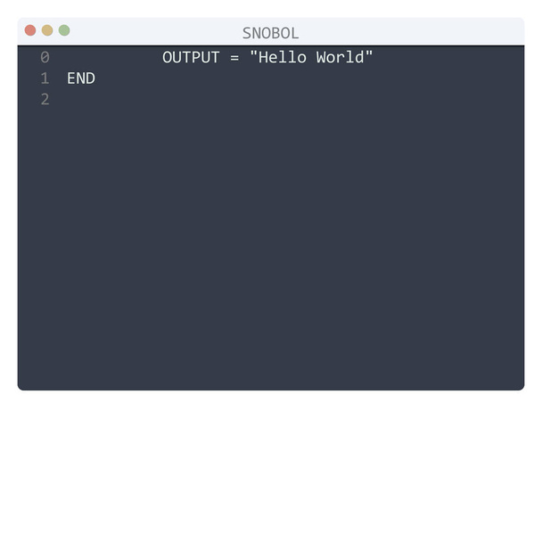 SNOBOL γλώσσα Hello Παγκόσμιο δείγμα προγράμματος στο παράθυρο επεξεργαστή - Διάνυσμα, εικόνα