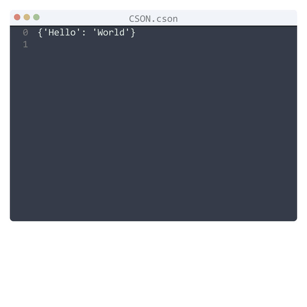 CSON γλώσσα Hello Παγκόσμιο δείγμα προγράμματος στο παράθυρο επεξεργαστή - Διάνυσμα, εικόνα