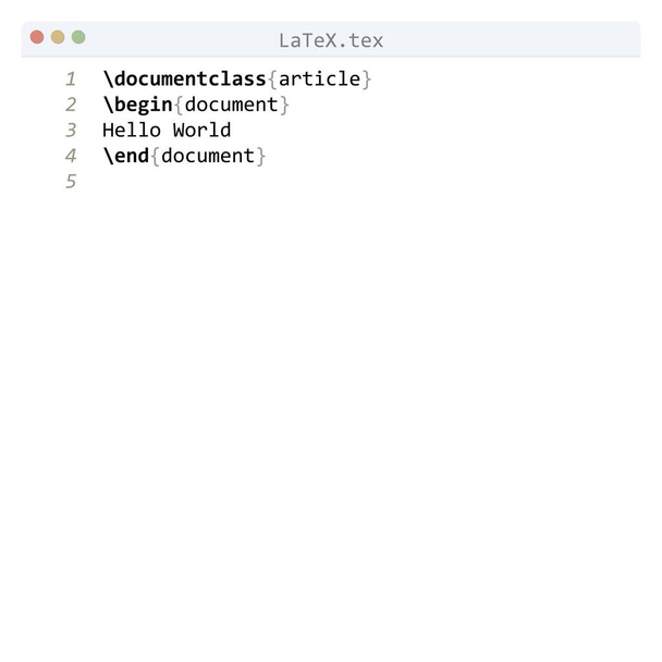 LaTeX language Hello World program sample in editor window - Vector, Image
