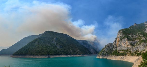 Wildfire u jezera Piva v národním parku Černá Hora - Fotografie, Obrázek