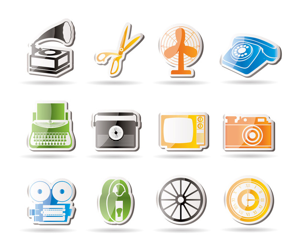 Iconos de objetos de oficina y negocios retro simples
 - Vector, Imagen