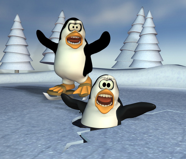 Пінгвіни на замороженому ставку - Фото, зображення