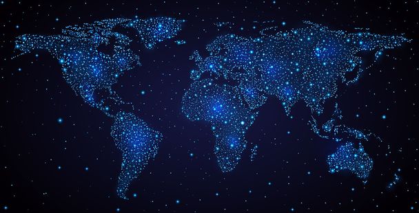 World map in night sky - Vector, Image
