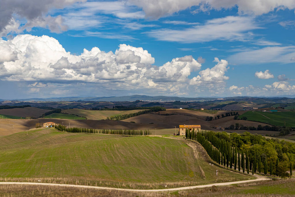 Typická toskánská krajina ve Val d 'orcia, Italiy - Fotografie, Obrázek