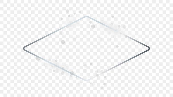 Silver glowing rounded rhombus shape frame with sparkles isolated on transparent background. Shiny frame with glowing effects. Vector illustration - Vector, Image