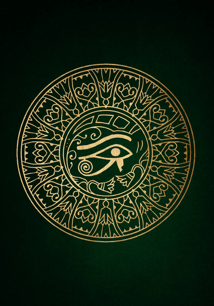 Pyöreä kuvio muodossa Mandala. Muinainen Horuksen silmä. Egyptin Moon merkki - vasen Eye of Horus. Mahtava faaraoiden amuletti.. - Valokuva, kuva