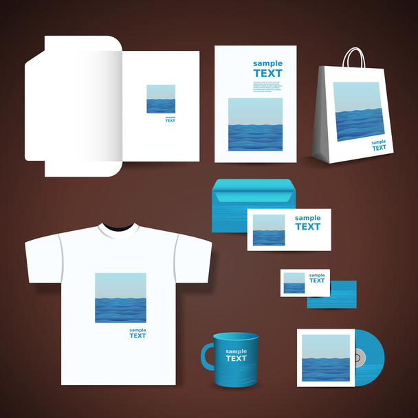 Stationery, Corporate Image Design with Blue Seawater Design - Vector, Image