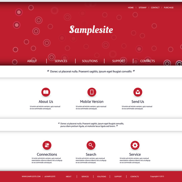 Website Template with Red Header Design - Vector, Image