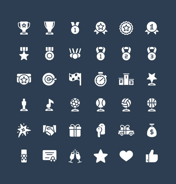 Vector solid icons set with award, prize, achievement symbols. - Vector, Image