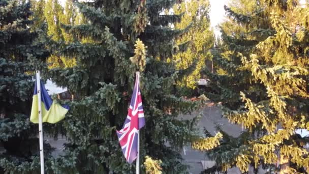 Флаги Украины и Соединенного Королевства Великобритании - Кадры, видео