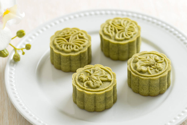 Traditional Chinese matcha green tea mooncake - Photo, Image