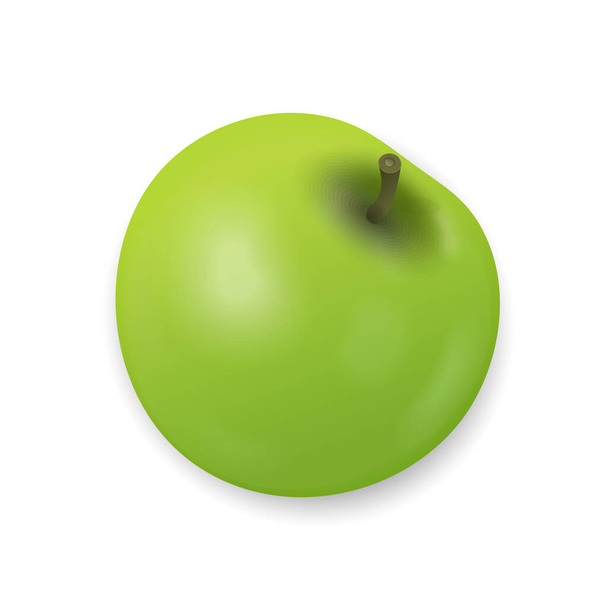 Zelené jablko izolované na bílém pozadí. Čerstvé občerstvení, zdravá výživa. Closeup Vector 3d ilustrace - Vektor, obrázek