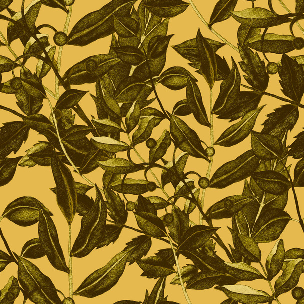 ヴィンテージの葉と水彩シームレスパターン。装飾的なデザインのためのカラフルな葉を持つ美しい植物プリント。明るい春や夏の背景。ヴィンテージの結婚式の装飾。テキスタイルデザイン. - 写真・画像