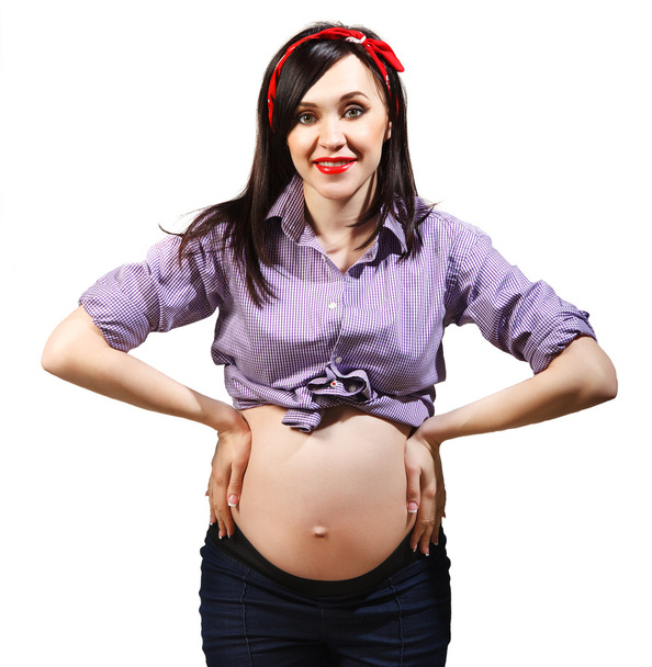 junge lustige schwangere Frau im Pin-up-Stil - Foto, Bild